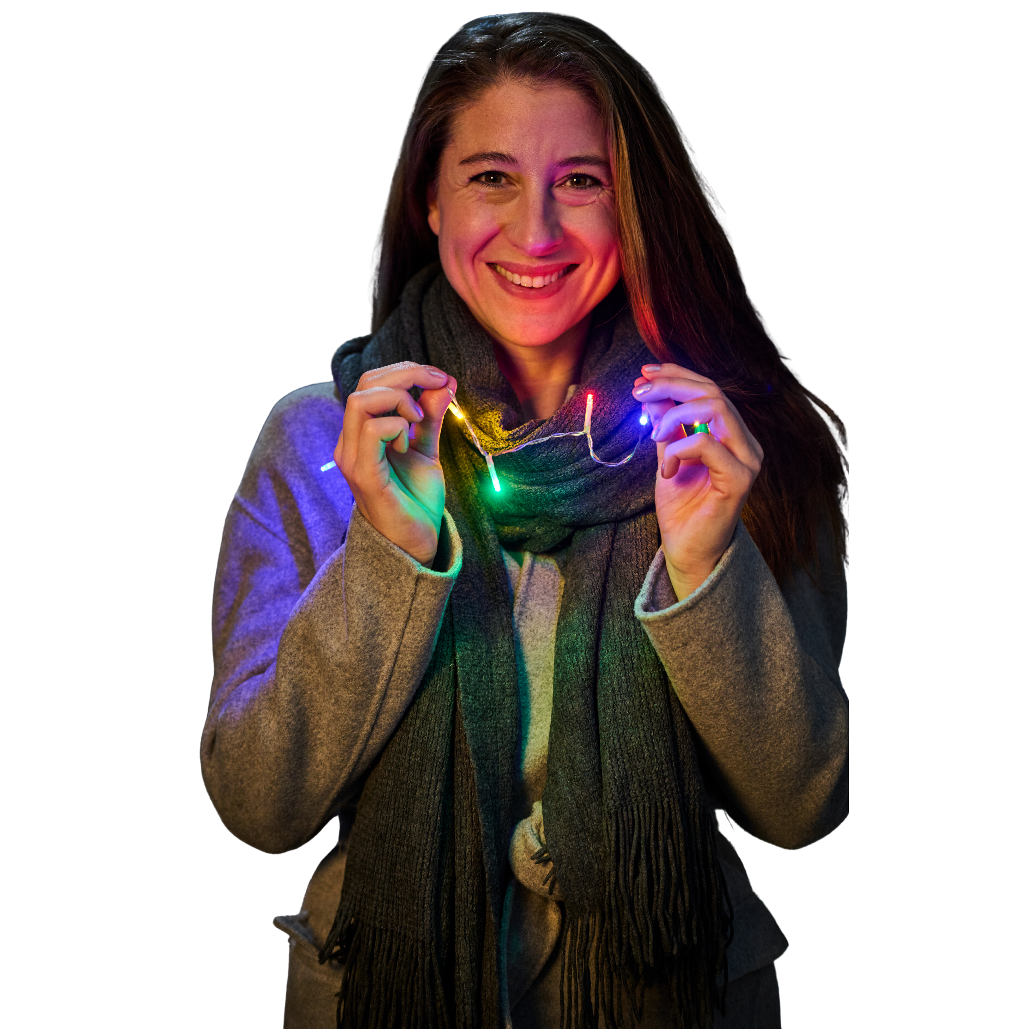Lachende tiener jongen met lichtgevende ketting.